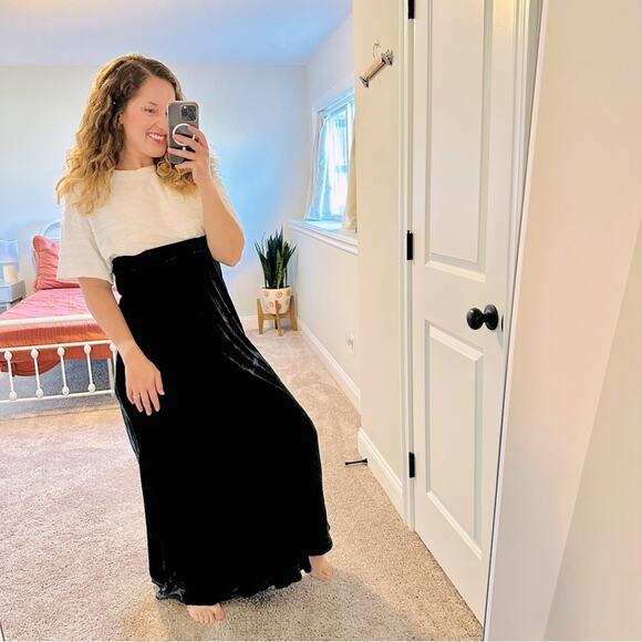 Vintage Bryan Emerson Blue Velvet Silk Blend Maxi Skirt Medium - Picture 1 of 8